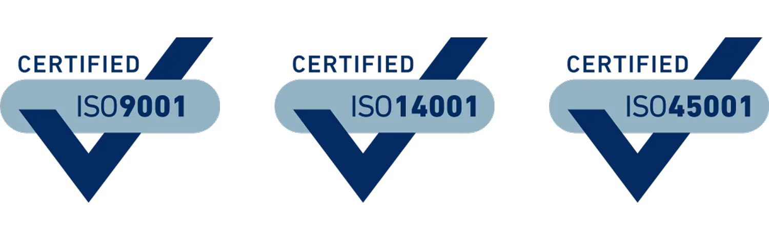 ISO 9001, ISO 14001 og ISO 45001 sertifisert